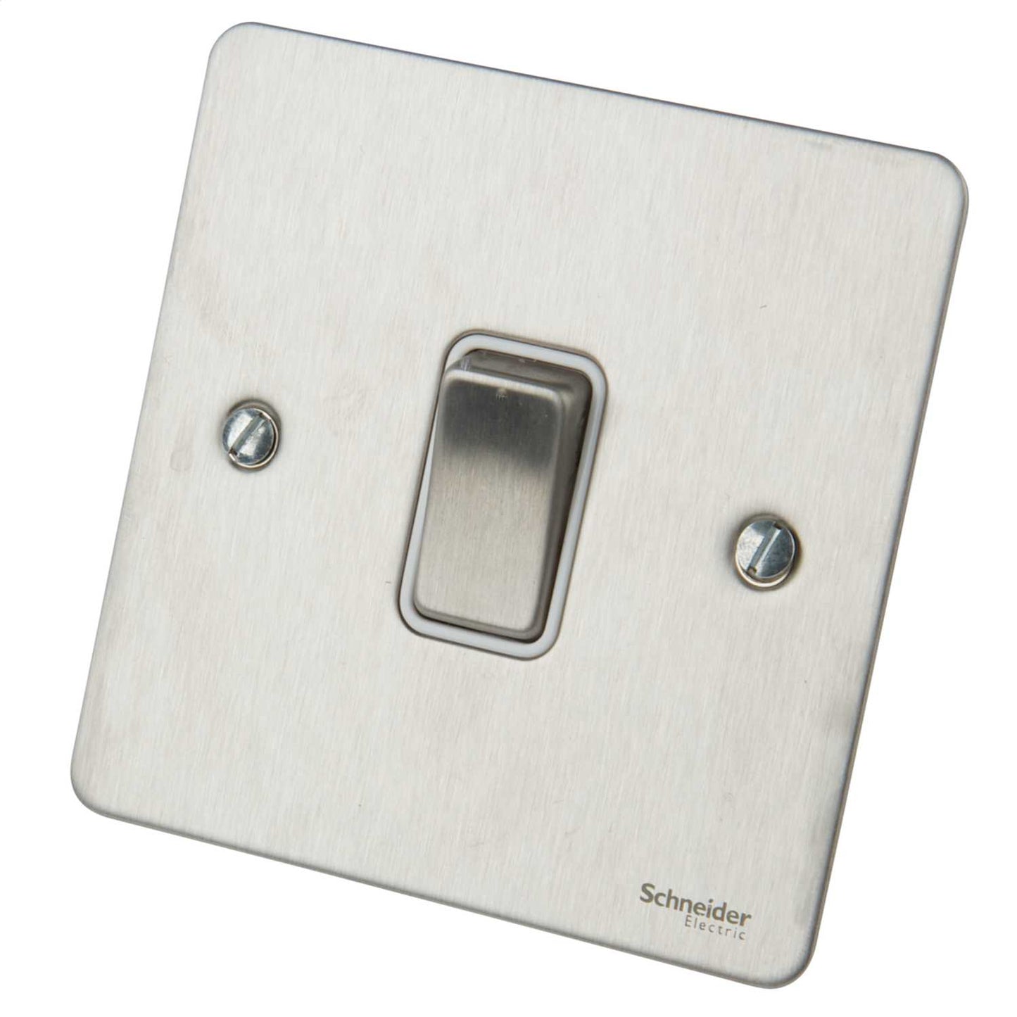 Schneider GET Ultimate Flat Plate 20A DP Switch White Insert Stainless Steel