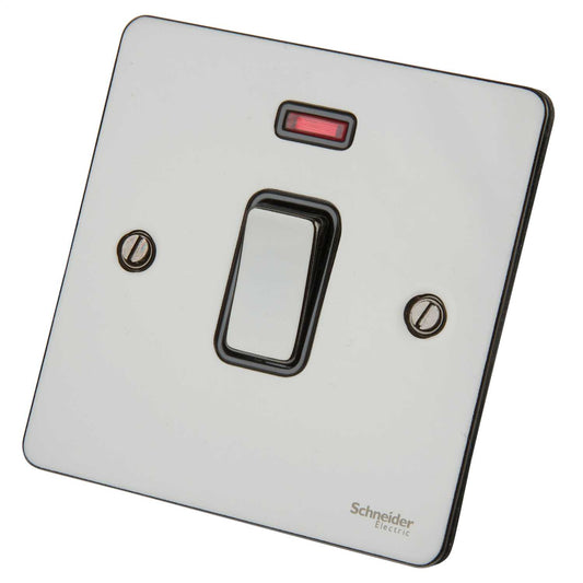 Schneider GET Ultimate Flat Plate 20A DP Switch with Neon Black Insert Black Nickel