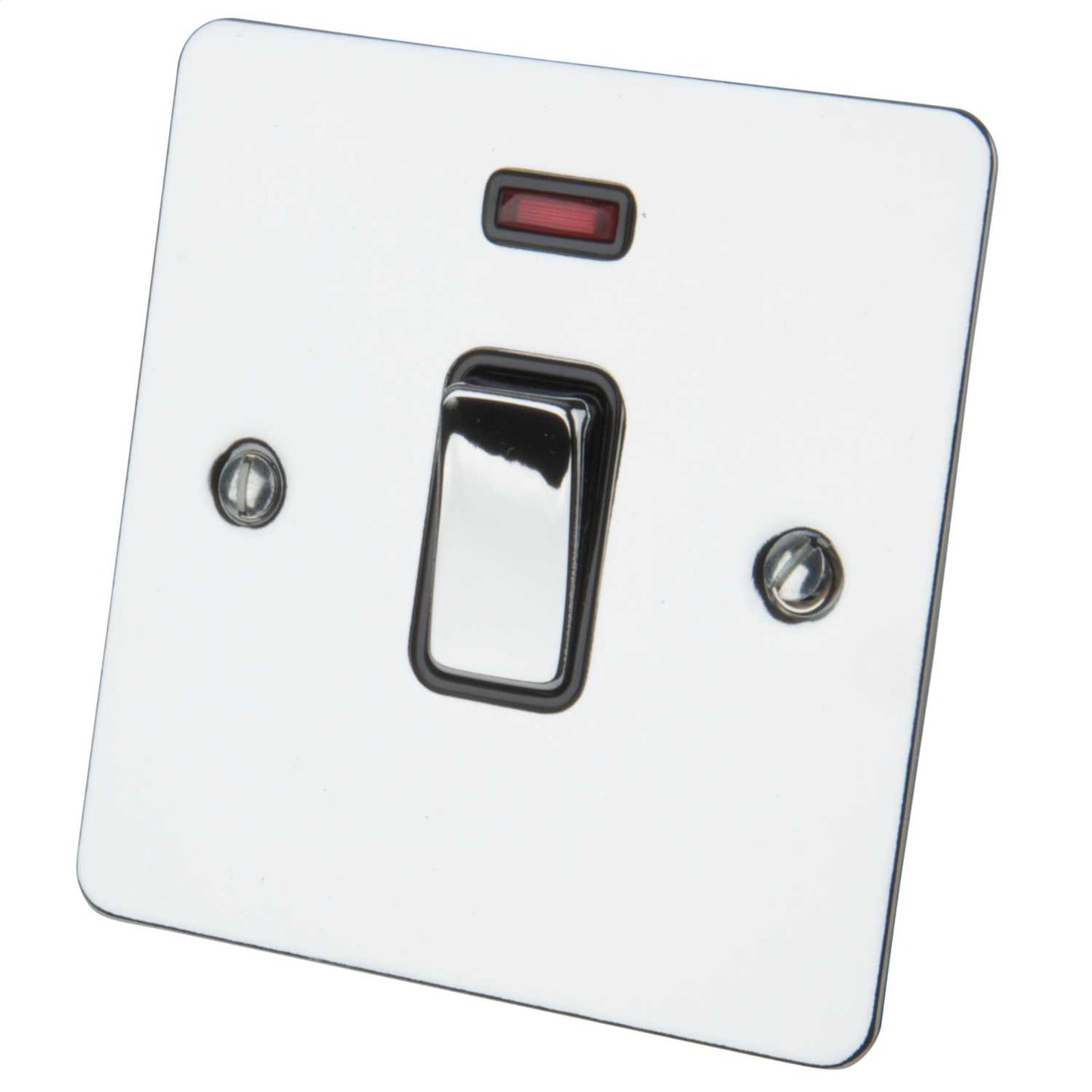 Schneider GET Ultimate Flat Plate 20A DP Switch with Neon Black Insert Polished Chrome