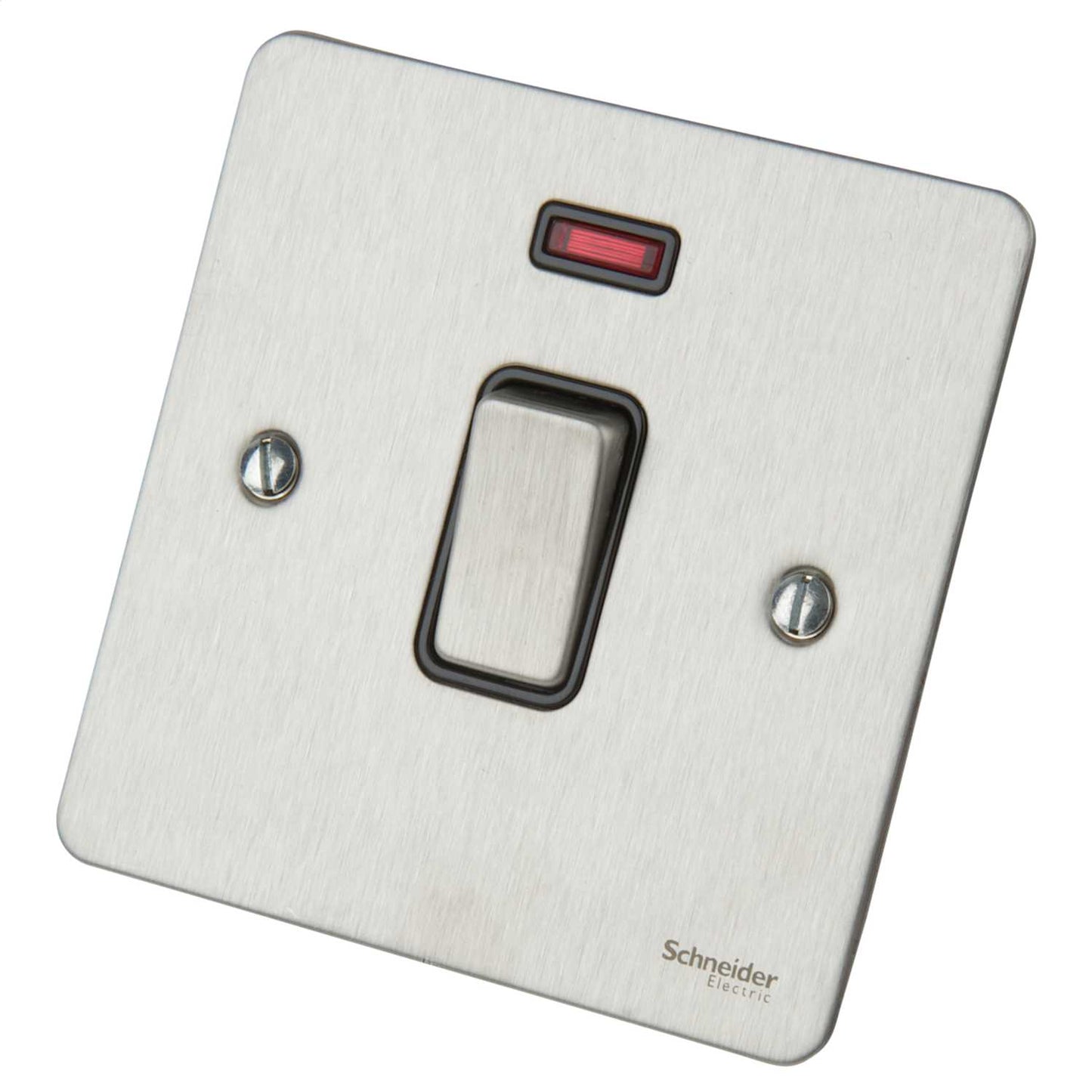 Schneider GET Ultimate Flat Plate 20A DP Switch with Neon Black Insert Stainless Steel