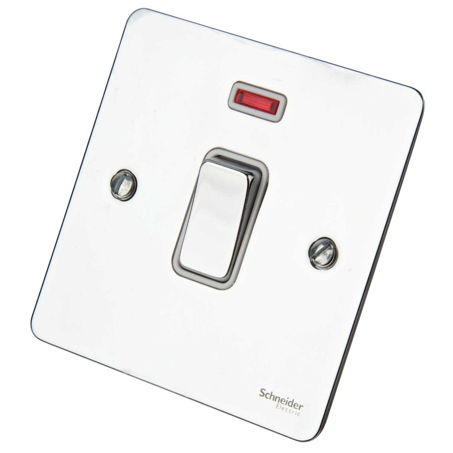 Schneider GET Ultimate Flat Plate 20A DP Switch with Neon White Insert Polished Chrome