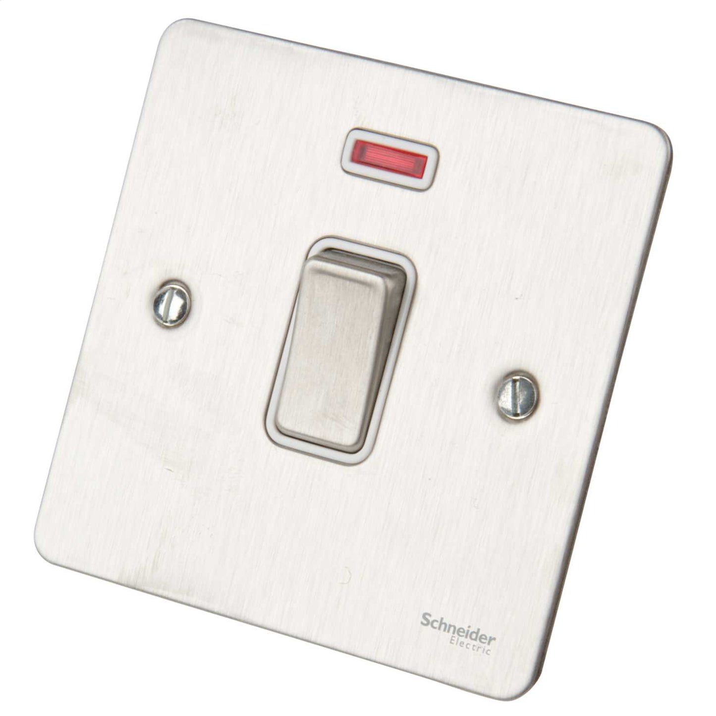Schneider GET Ultimate Flat Plate 20A DP Switch with Neon White Insert Stainless Steel