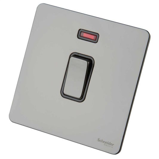 Schneider GET Ultimate 20A DP Screwless Switch with Neon Black Insert Black Nickel