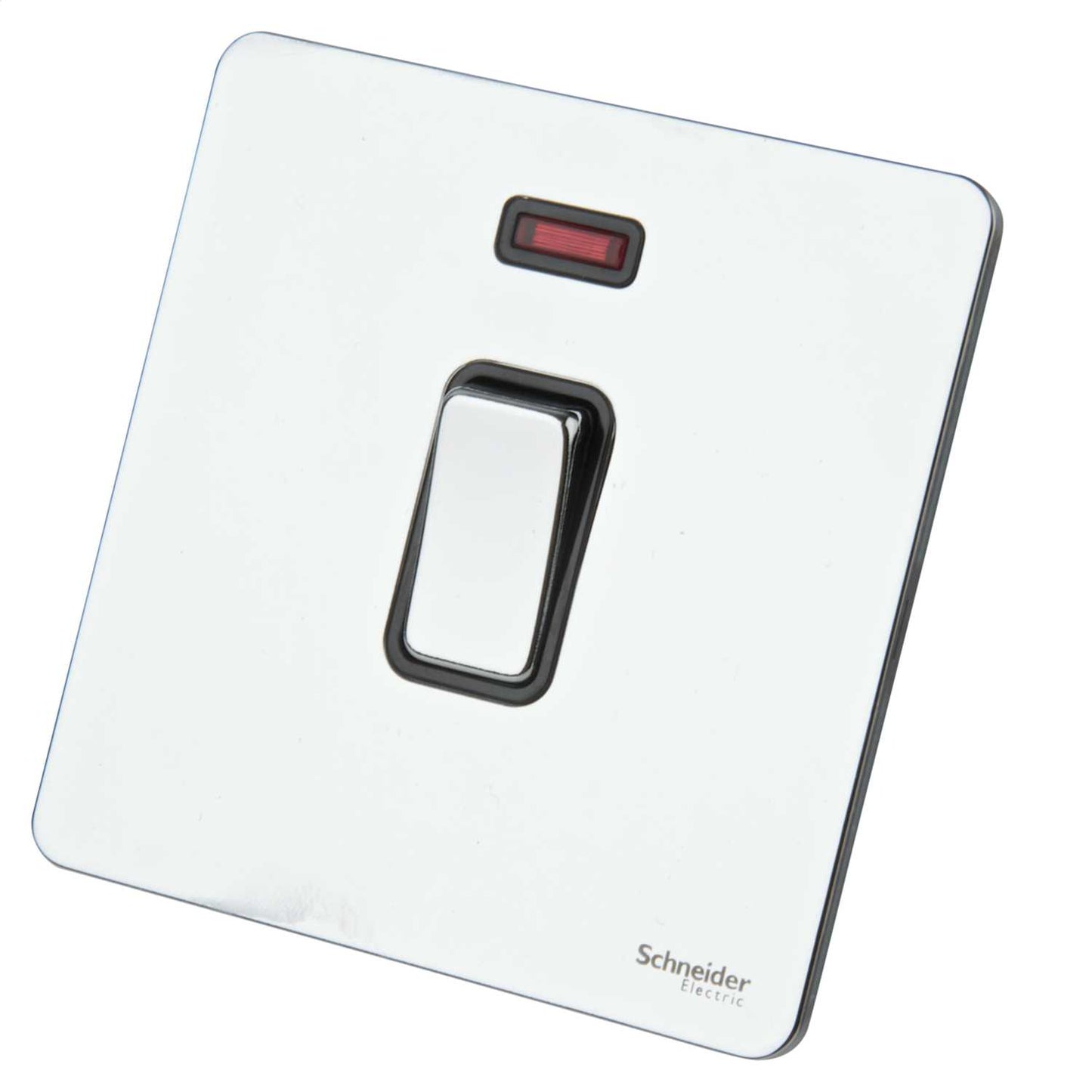 Schneider GET Ultimate 20A DP Screwless Switch with Neon Black Insert Polished Chrome