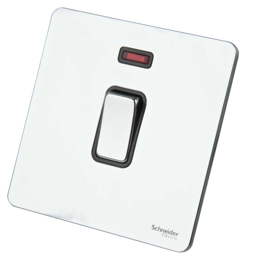 Schneider GET Ultimate 20A DP Screwless Switch with Neon Black Insert Polished Chrome