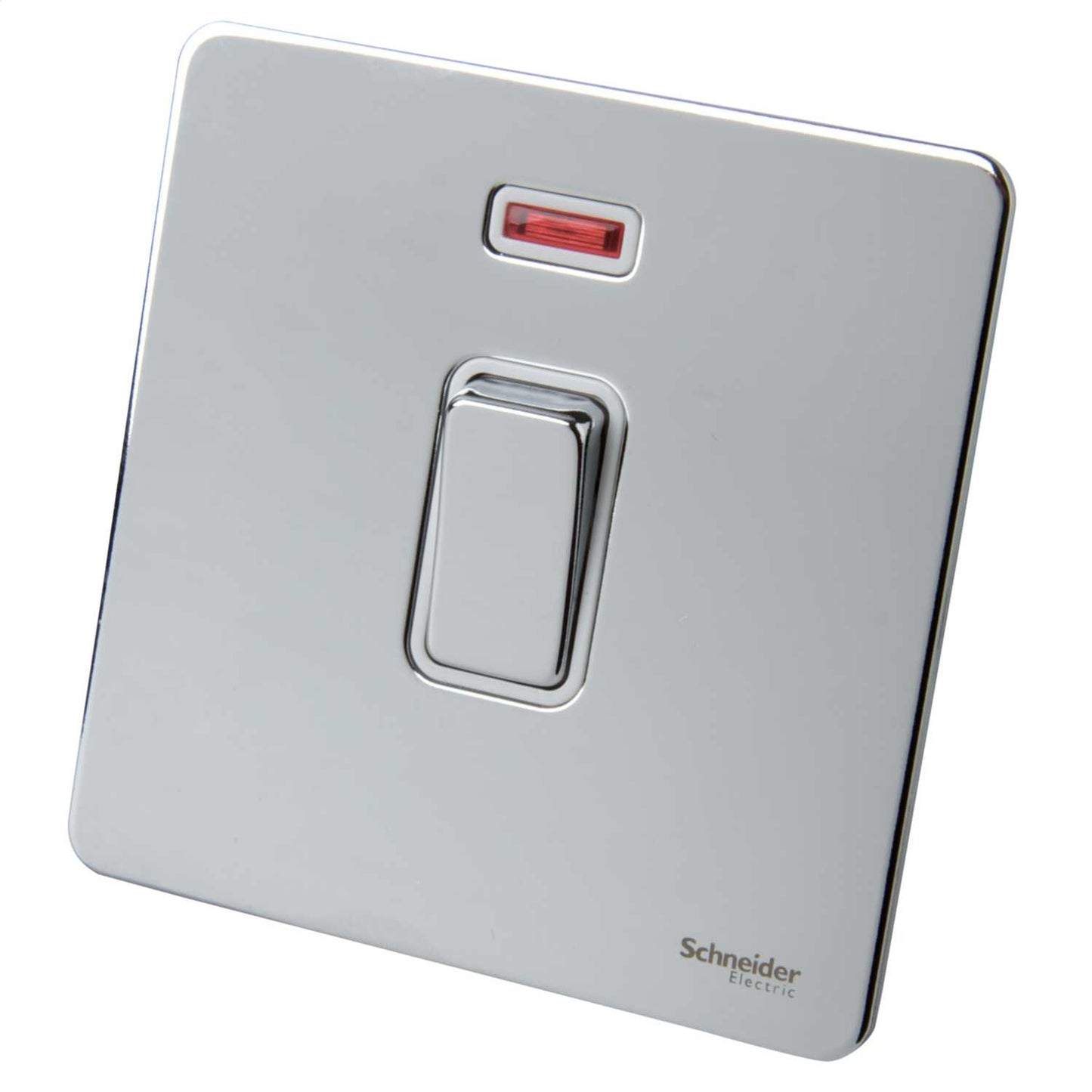 Schneider GET Ultimate 20A DP Screwless Switch with Neon White Insert Polished Chrome