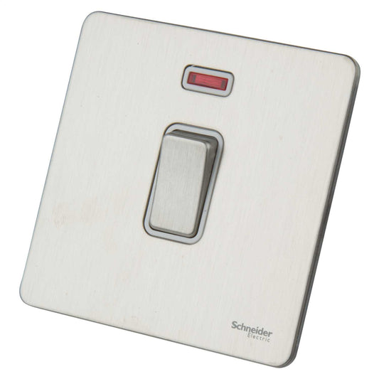 Schneider GET Ultimate 20A DP Screwless Switch with Neon White Insert Stainless Steel