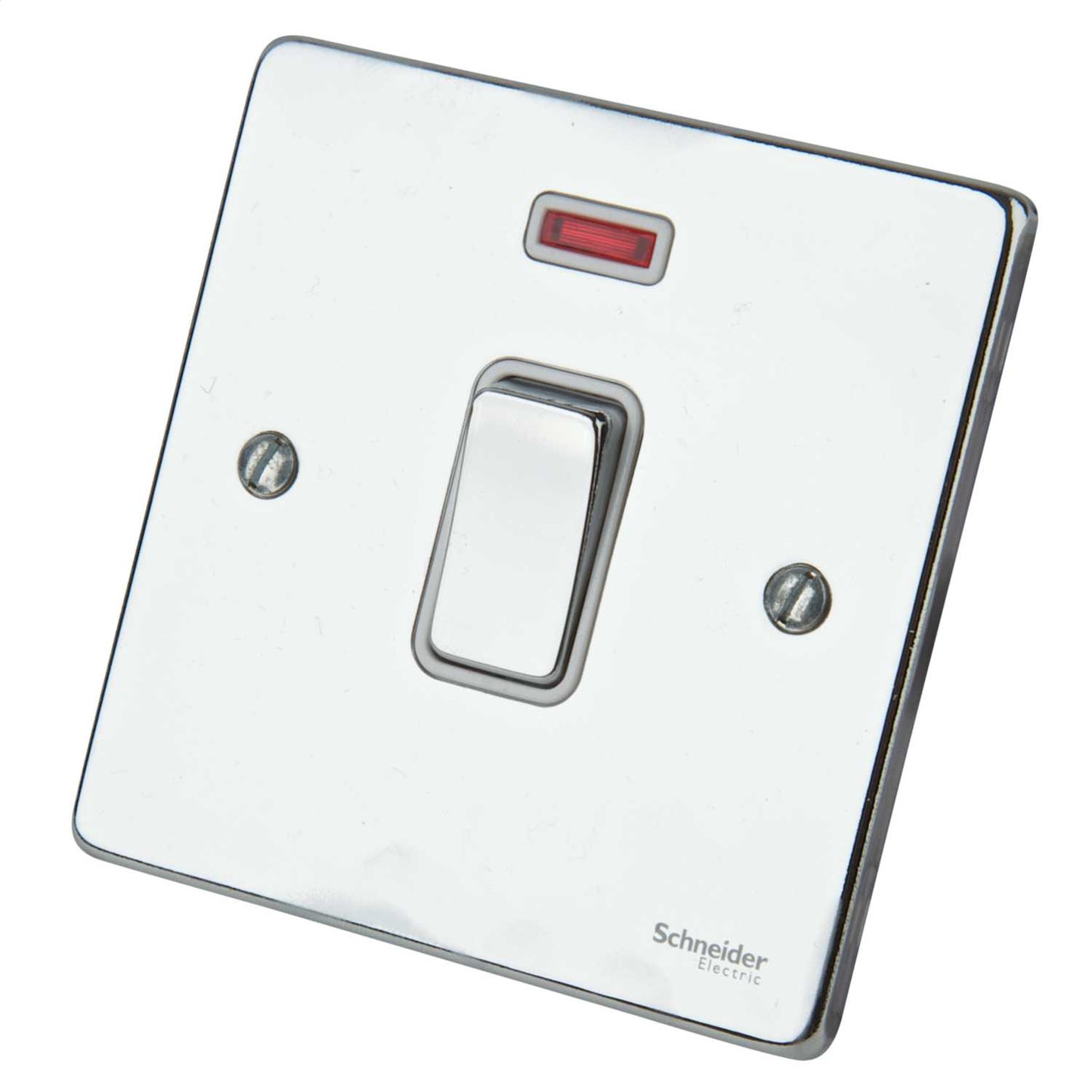 Schneider GET Ultimate 20A DP Switch with Neon White Insert Polished Chrome