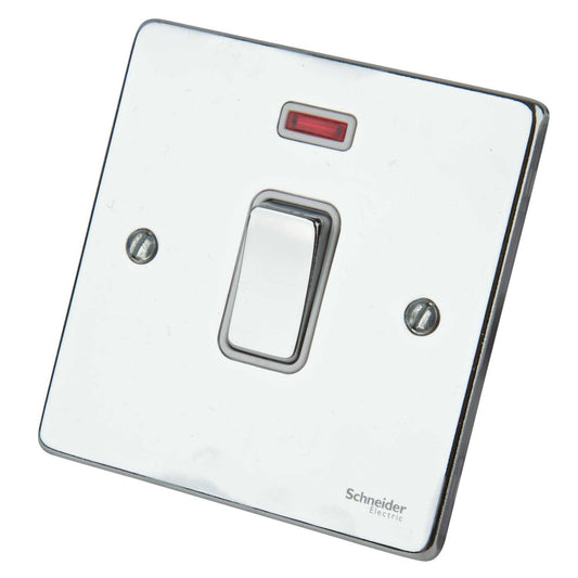 Schneider GET Ultimate 20A DP Switch with Neon White Insert Polished Chrome