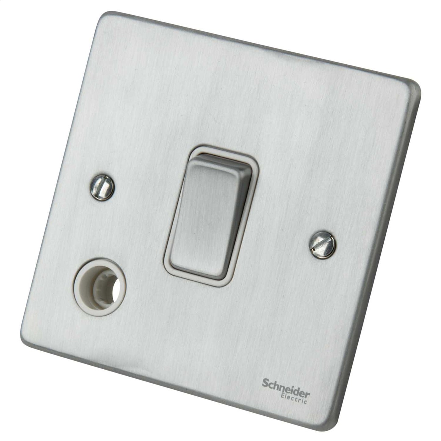 Schneider GET Ultimate 20A DP Switch with Flex Outlet White Insert Brushed Chrome