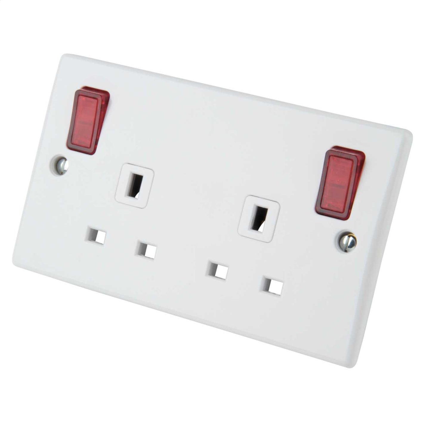 Schneider GET Ultimate 13A DP 2G Switched Socket with Clean Earth and Red Neon Outboard Rockers