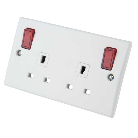 Schneider GET Ultimate 13A DP 2G Switched Socket with Clean Earth and Red Neon Outboard Rockers