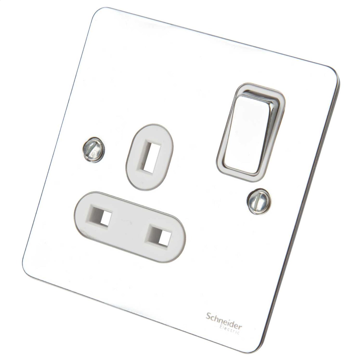 Schneider GET Ultimate 13A DP 1 Gang Switched Socket White Insert Polished Chrome