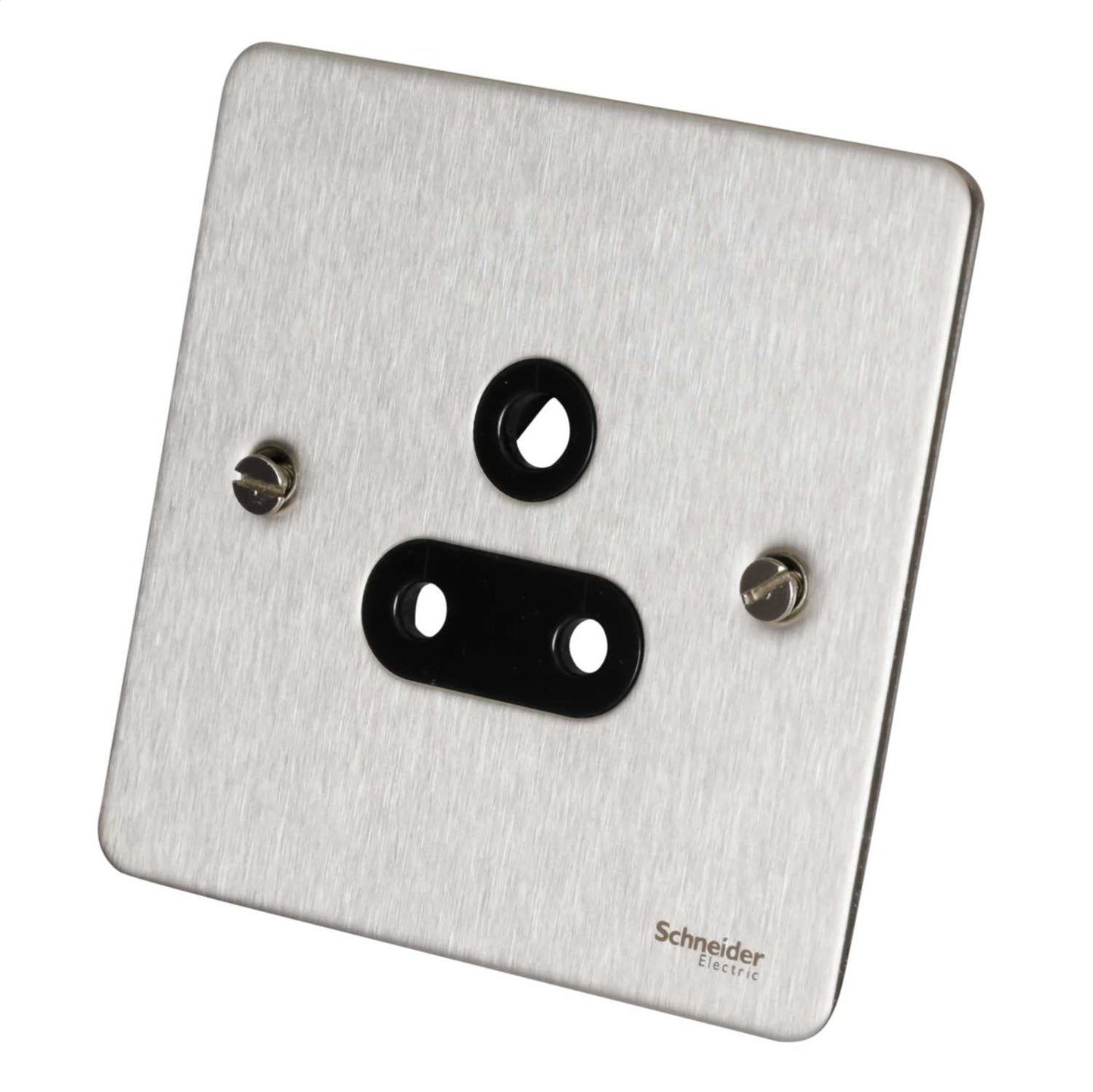 Schneider GET Ultimate Flat Plate 5A 1 Gang Unswitched Socket Black Insert Stainless Steel