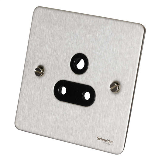 Schneider GET Ultimate Flat Plate 5A 1 Gang Unswitched Socket Black Insert Stainless Steel