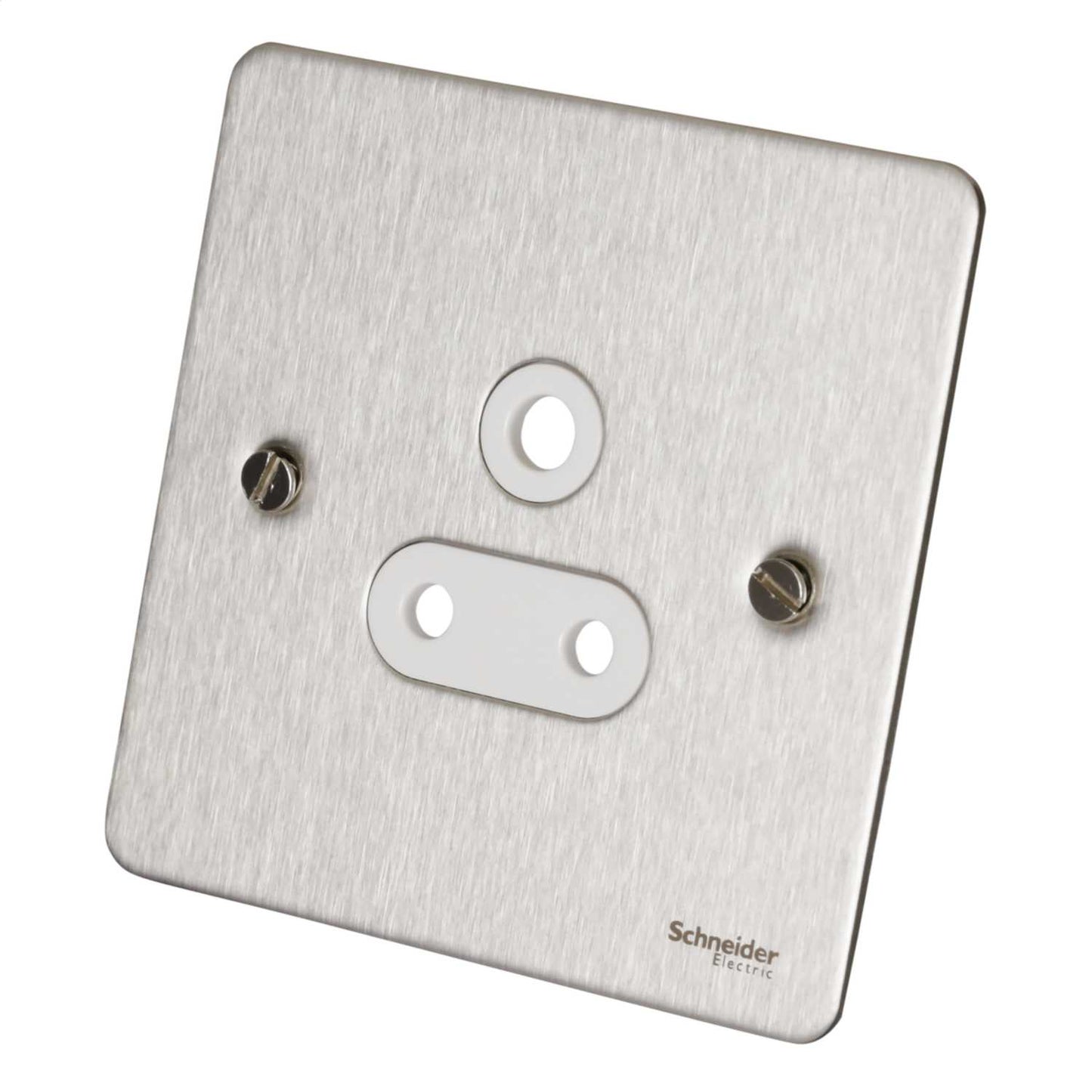 Schneider GET Ultimate Flat Plate 5A 1 Gang Unswitched Socket White Insert Stainless Steel