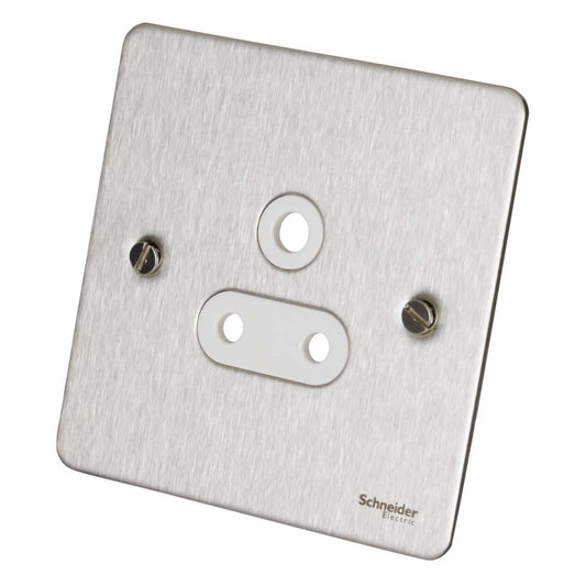 Schneider GET Ultimate Flat Plate 5A 1 Gang Unswitched Socket White Insert Stainless Steel