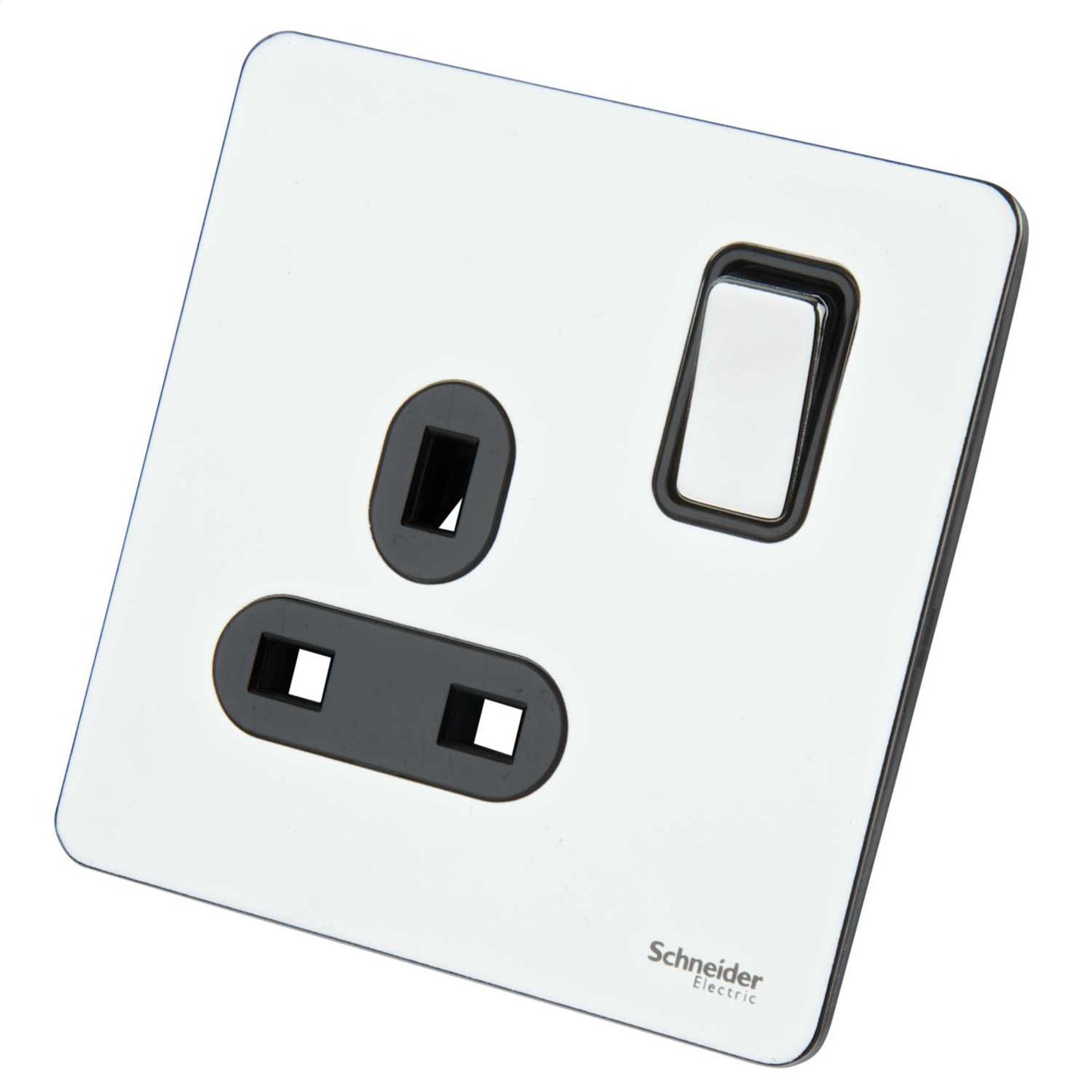 Schneider GET Ultimate 13A DP 1 Gang Screwless Switched Socket Black Insert Polished Chrome