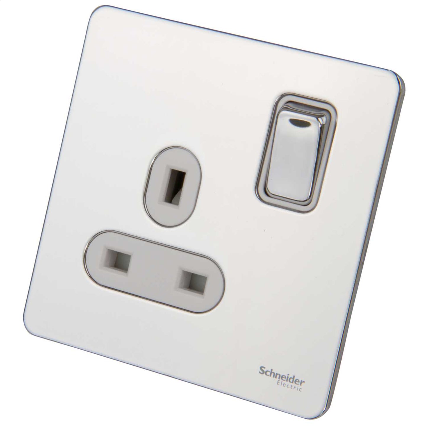 Schneider GET Ultimate 13A DP 1 Gang Screwless Switched Socket White Insert Polished Chrome