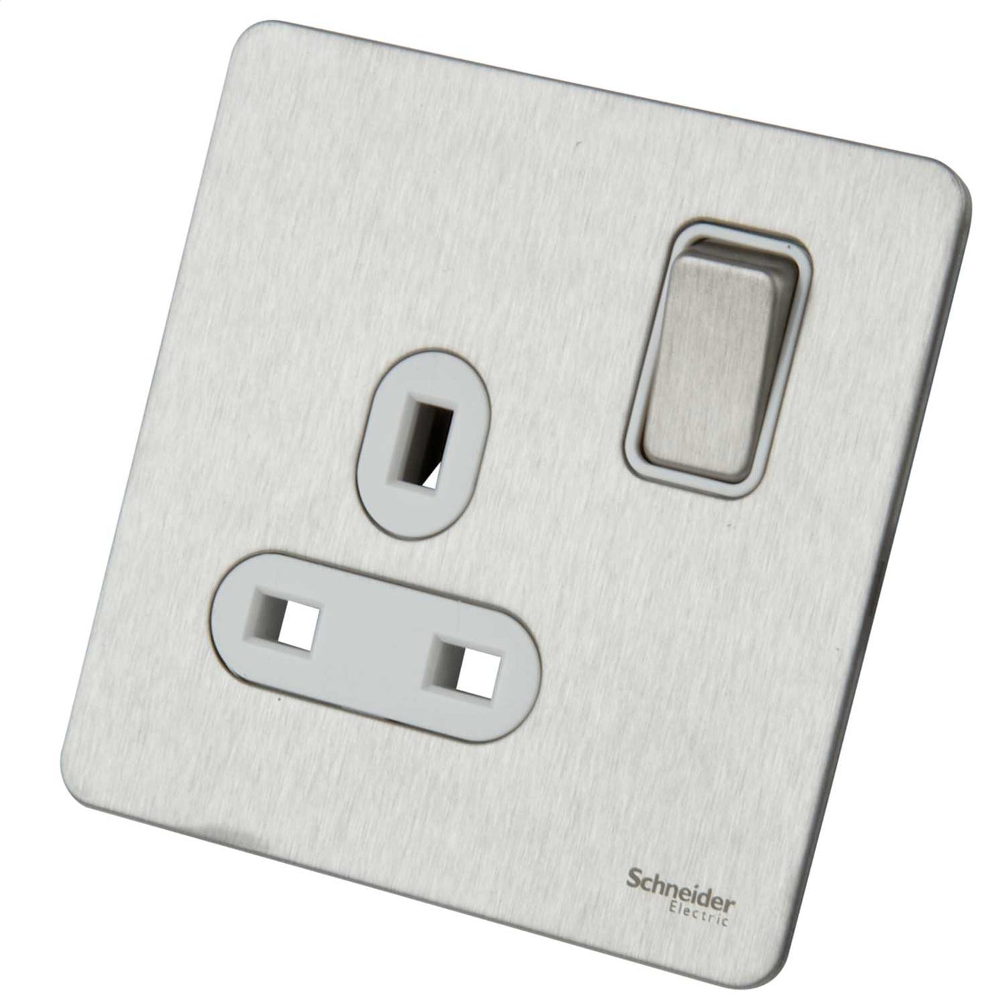 Schneider GET Ultimate 13A DP 1 Gang Screwless Switched Socket White Insert Stainless Steel