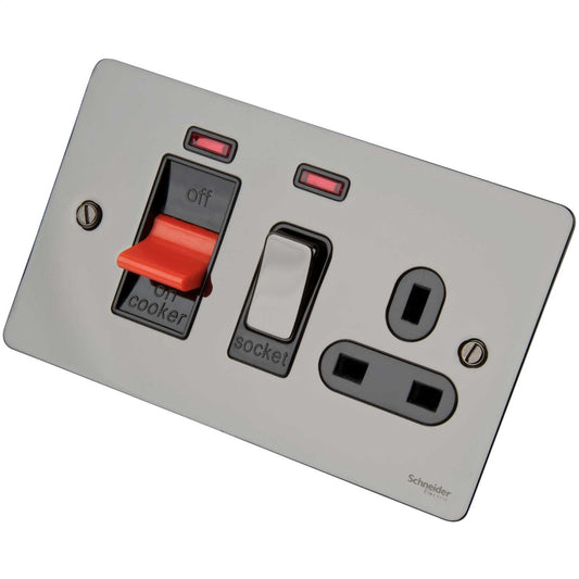 Schneider GET Ultimate Flat Plate 45A DP Cooker Control Unit with Neon Black Insert Black Nickel