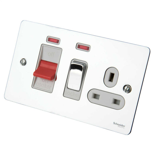 Schneider GET Ultimate 45A DP Cooker Control Unit with Neon White Insert Polished Chrome