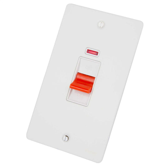 Schneider GET Ultimate Flat Plate 50A DP Vertical Switch with Neon White Insert Painted White