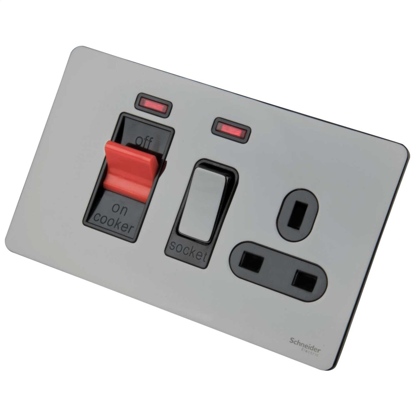 Schneider GET Ultimate 45A DP Screwless Cooker Control Unit with Neon Black Insert Black Nickel