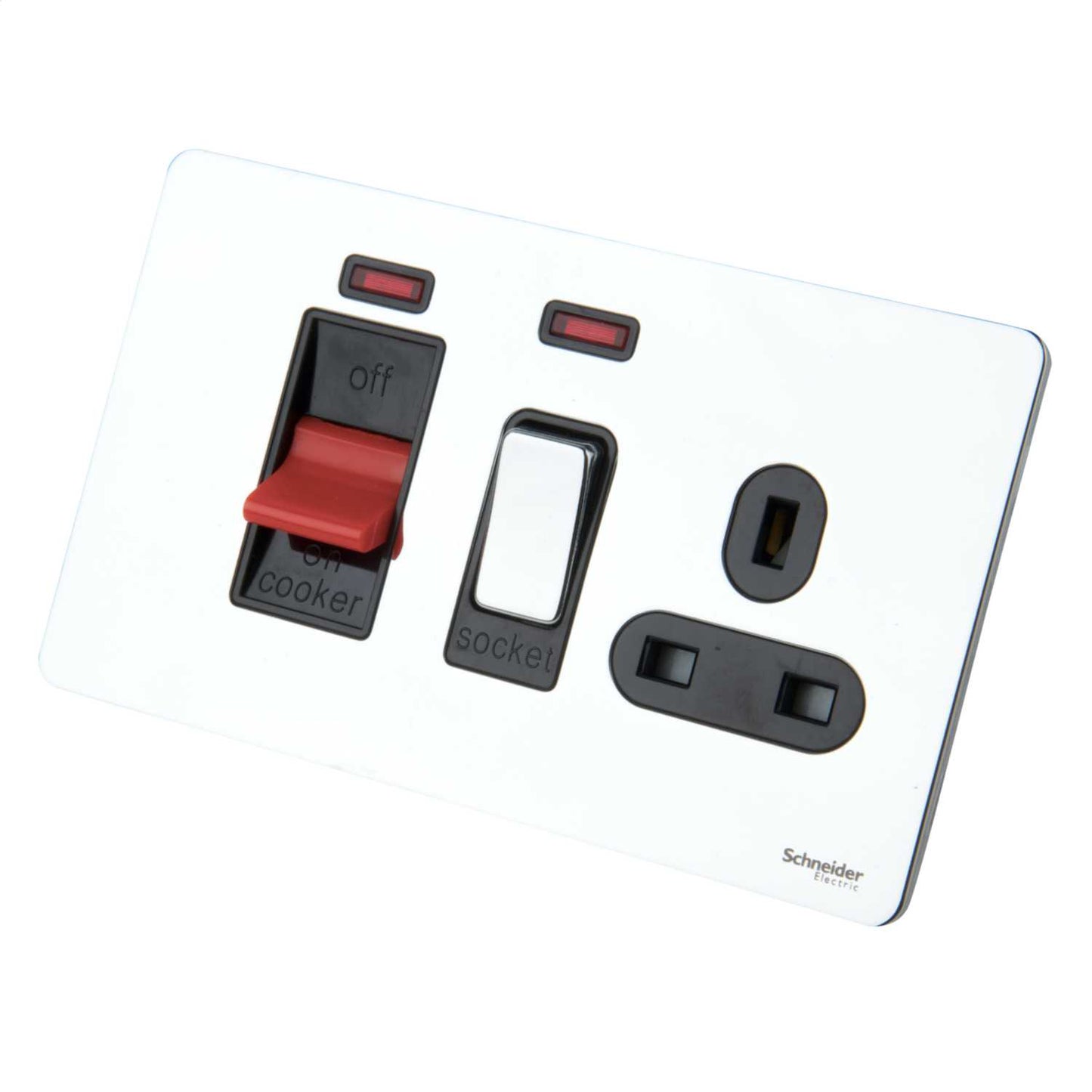 Schneider GET Ultimate 45A DP Screwless Cooker Control Unit with Neon Black Insert Polished Chrome