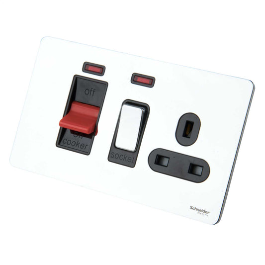 Schneider GET Ultimate 45A DP Screwless Cooker Control Unit with Neon Black Insert Polished Chrome