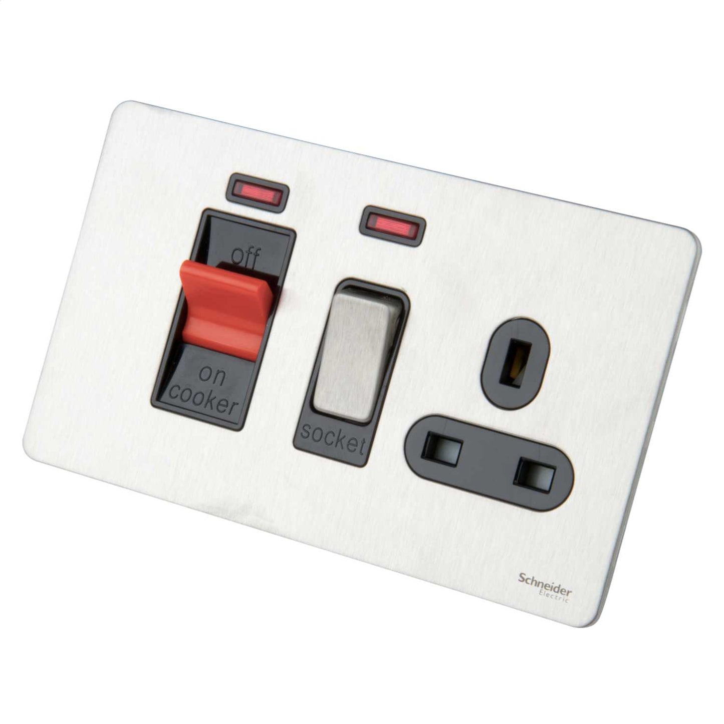 Schneider GET Ultimate 45A DP Screwless Cooker Control Unit with Neon Black Insert Stainless Steel
