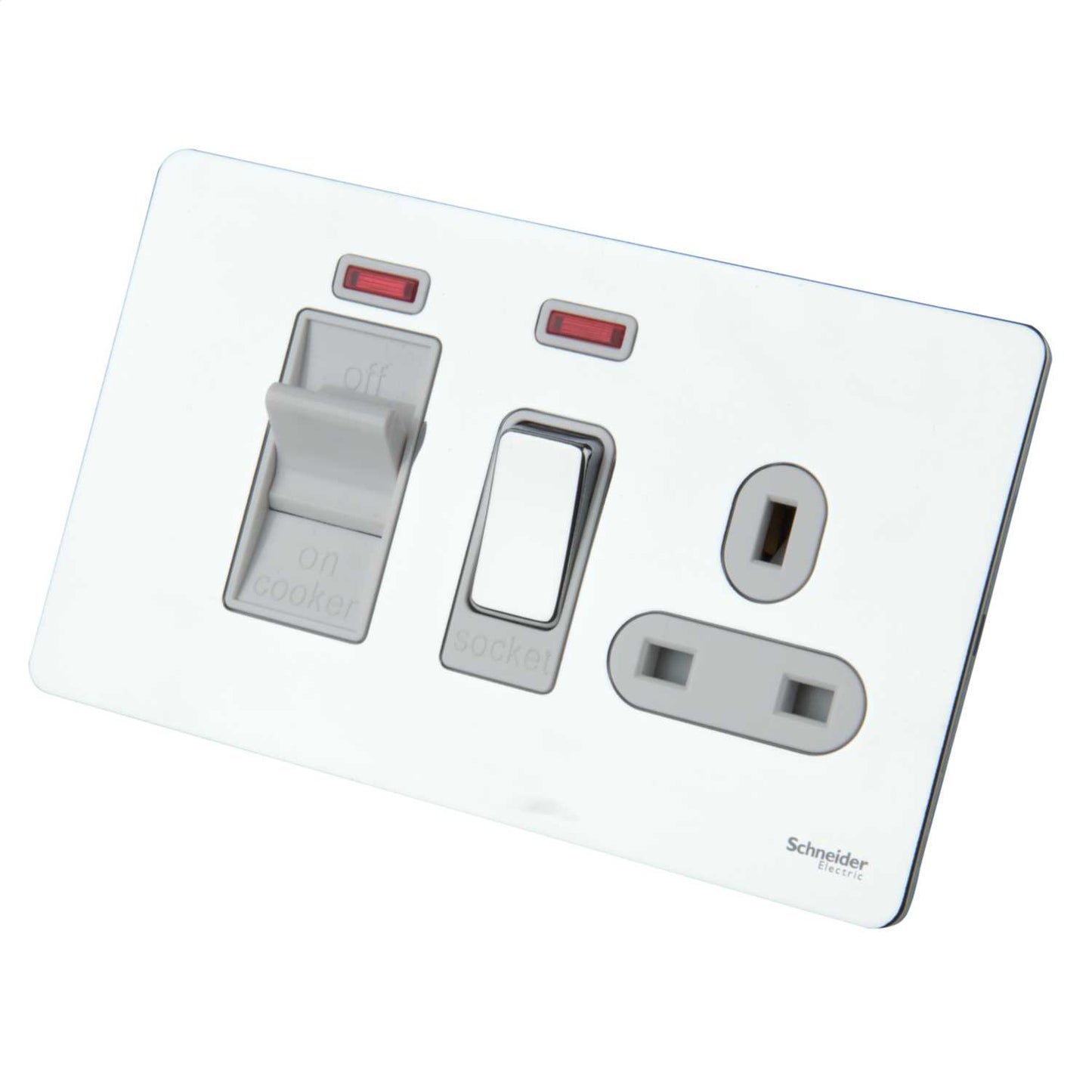 Schneider GET Ultimate 45A DP Screwless Cooker Control Unit with Neon White Insert Polished Chrome