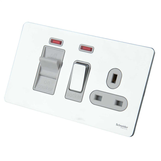 Schneider GET Ultimate 45A DP Screwless Cooker Control Unit with Neon White Insert Polished Chrome