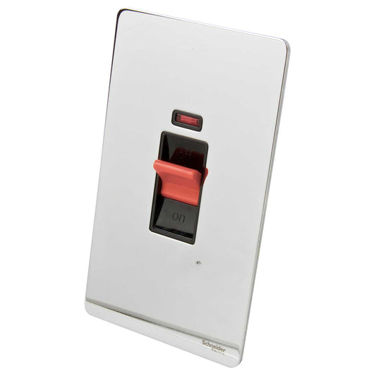 Schneider GET Ultimate 50A DP Screwless Vertical Switch with Neon Black Insert Polished Chrome