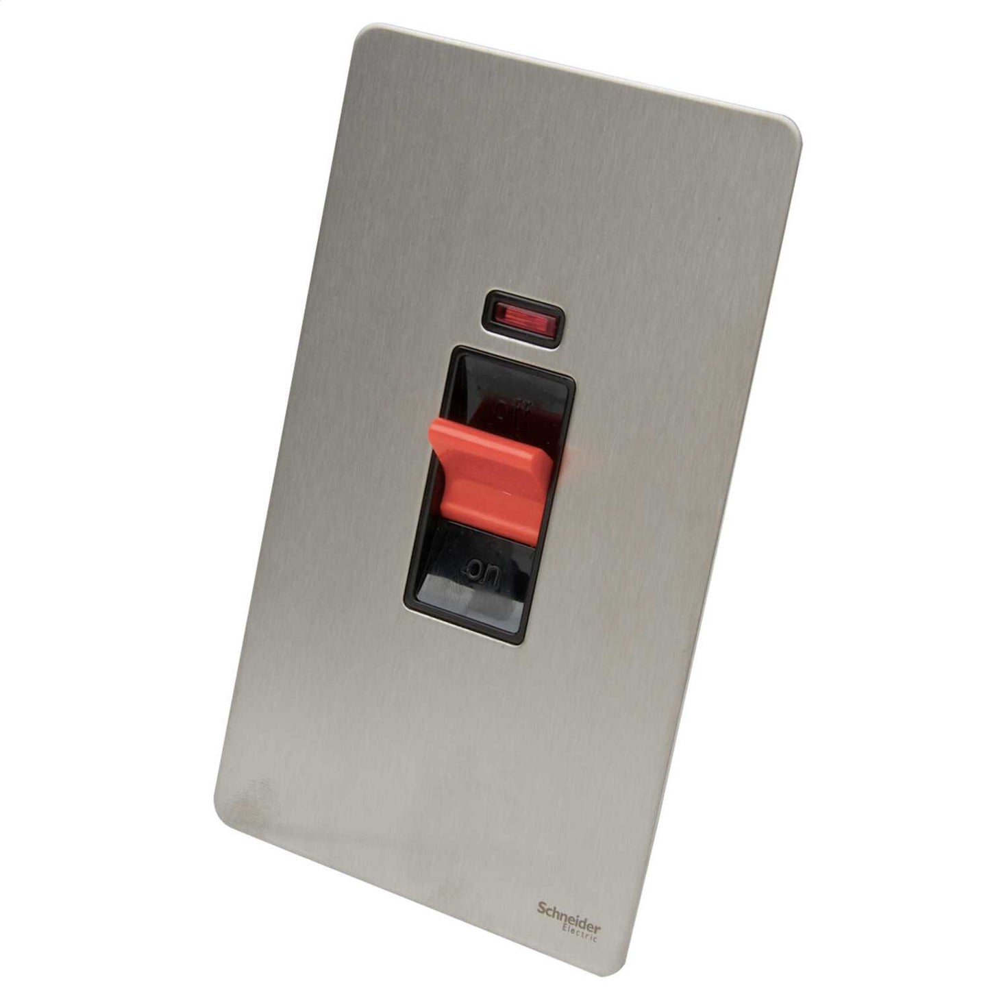 Schneider GET Ultimate 50A DP Screwless Vertical Switch with Neon Black Insert Stainless Steel