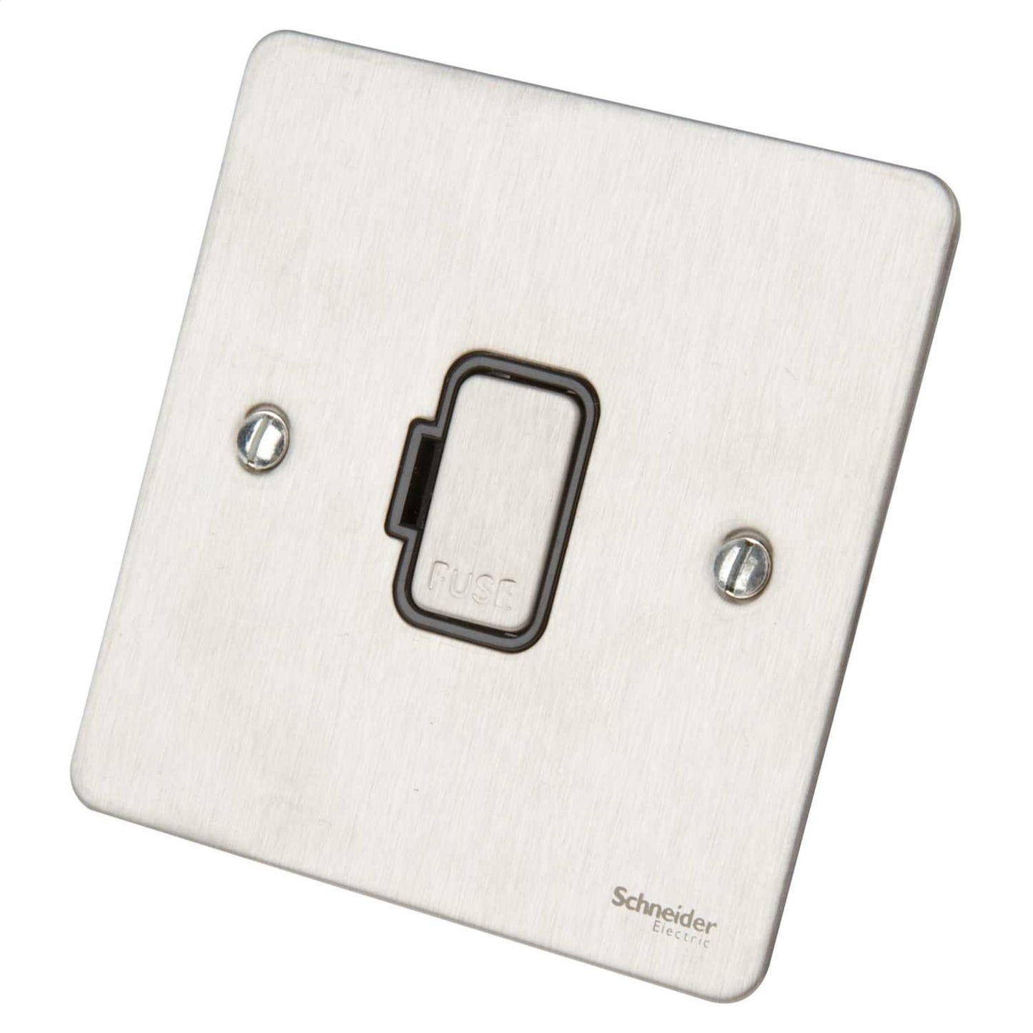 Schneider GET Ultimate Flat Plate 13A Unswitched Fused Spur Black Insert Stainless Steel