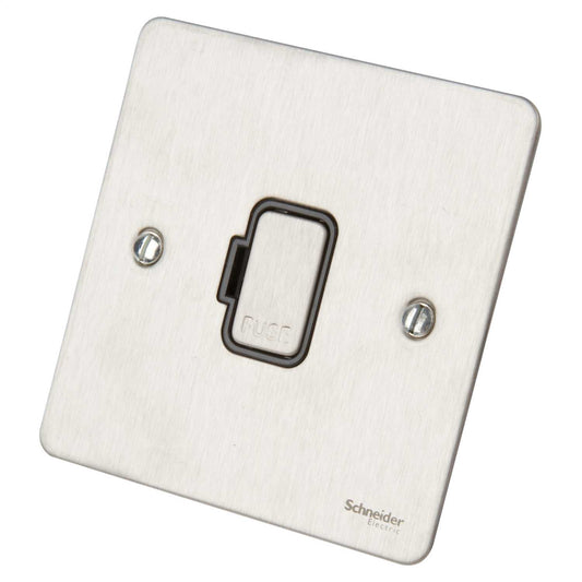 Schneider GET Ultimate Flat Plate 13A Unswitched Fused Spur Black Insert Stainless Steel