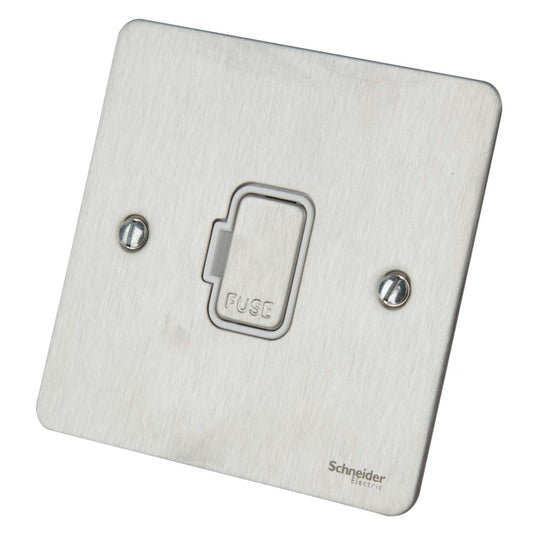 Schneider GET Ultimate Flat Plate 13A Unswitched Fused Spur White Insert Stainless Steel