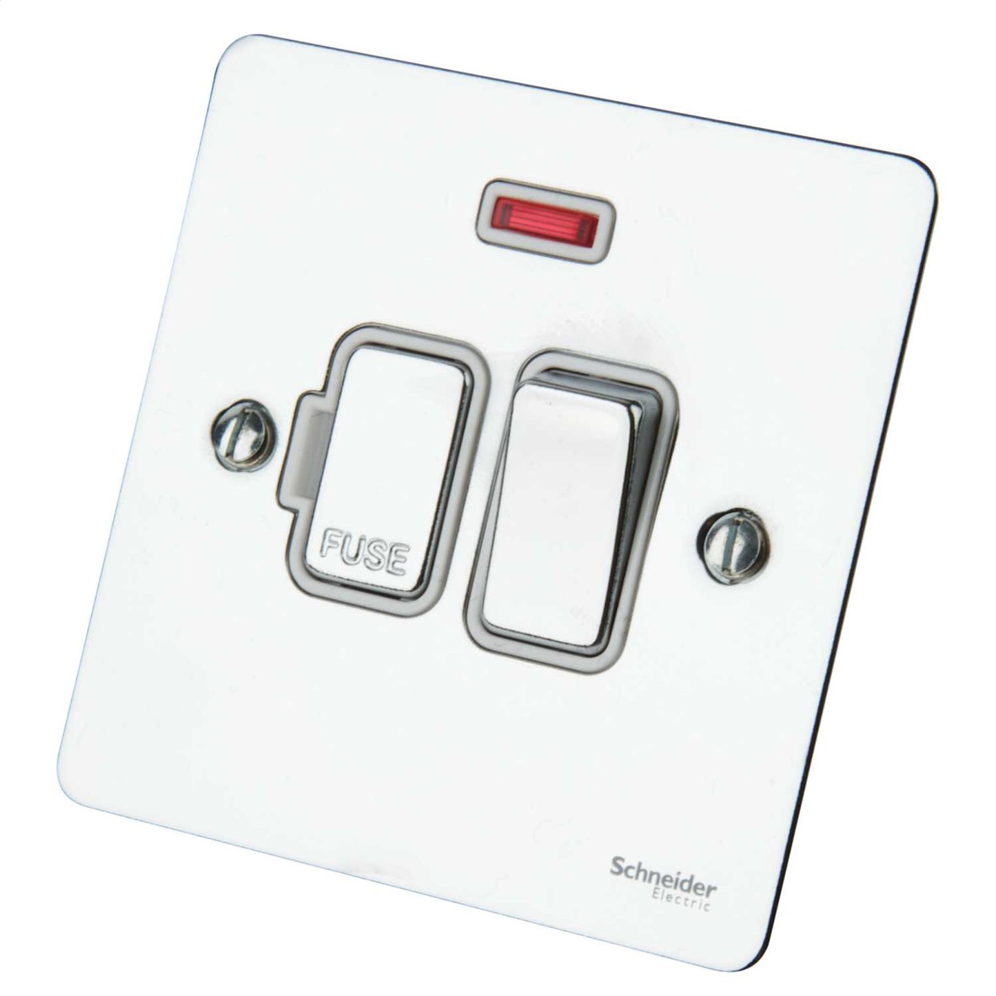 Schneider GET Ultimate 13A DP Switched Fused Spur with Neon White Insert Polished Chrome