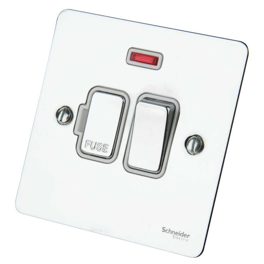 Schneider GET Ultimate 13A DP Switched Fused Spur with Neon White Insert Polished Chrome