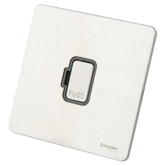 Schneider GET Ultimate 13A Screwless Unswitched Fused Spur Black Insert Stainless Steel