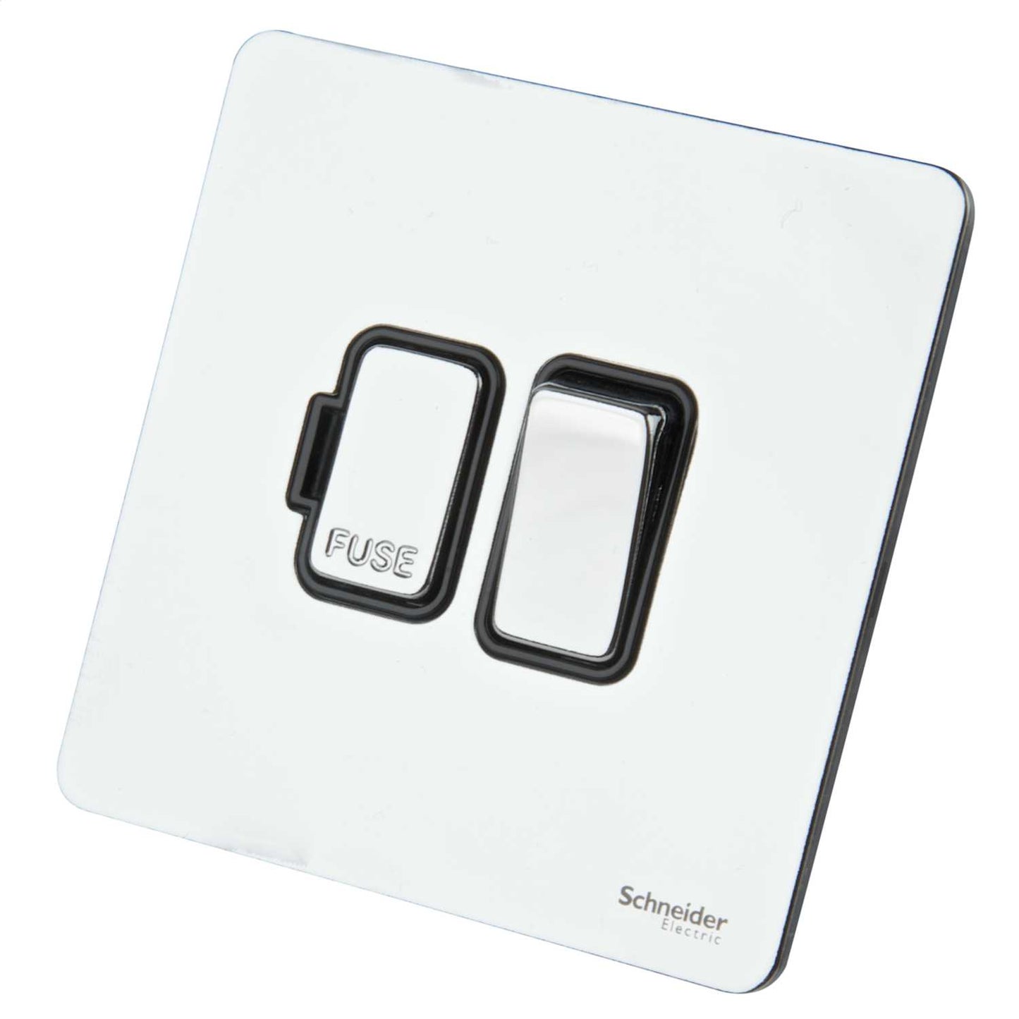 Schneider GET Ultimate 13A DP Screwless Switched Fused Spur Black Insert Polished Chrome
