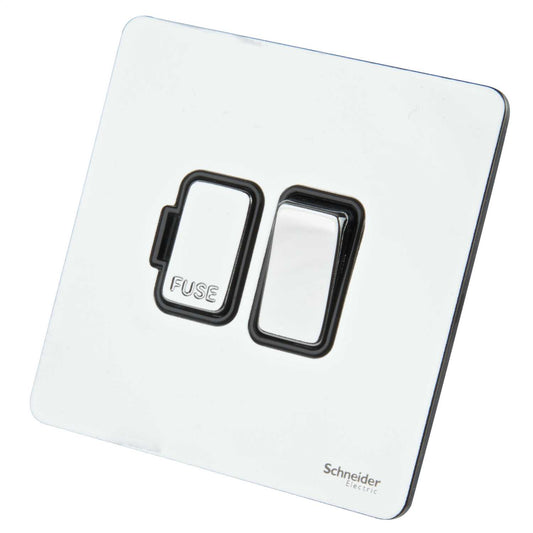 Schneider GET Ultimate 13A DP Screwless Switched Fused Spur Black Insert Polished Chrome