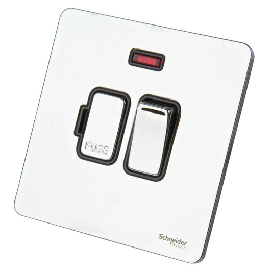 Schneider GET Ultimate 13A DP Screwless Switched Fused Spur with Neon Black Insert Polished Chrome