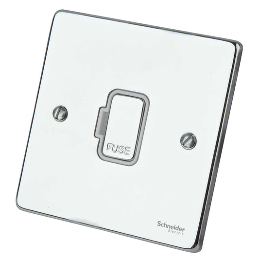 Schneider GET Ultimate 13A Unswitched Fused Connection Unit Polished Chrome White Insert