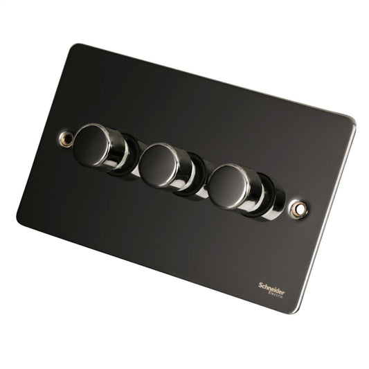 Schneider GET Ultimate Flat Plate 250W/VA 3 Gang 2 Way Dimmer Switch Black Nickel