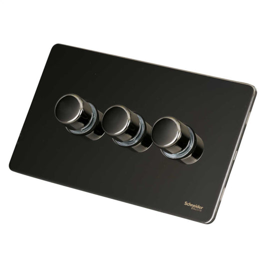 Schneider GET Ultimate 75W 3 Gang 2 Way Screwless LED Dimmer Switch Black Nickel