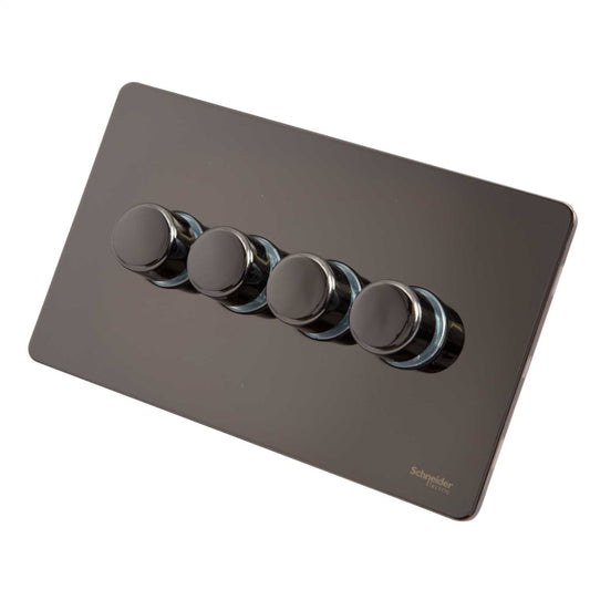 Schneider GET Ultimate 250W 4 Gang 2 Way Screwless Dimmer Switch Black Nickel