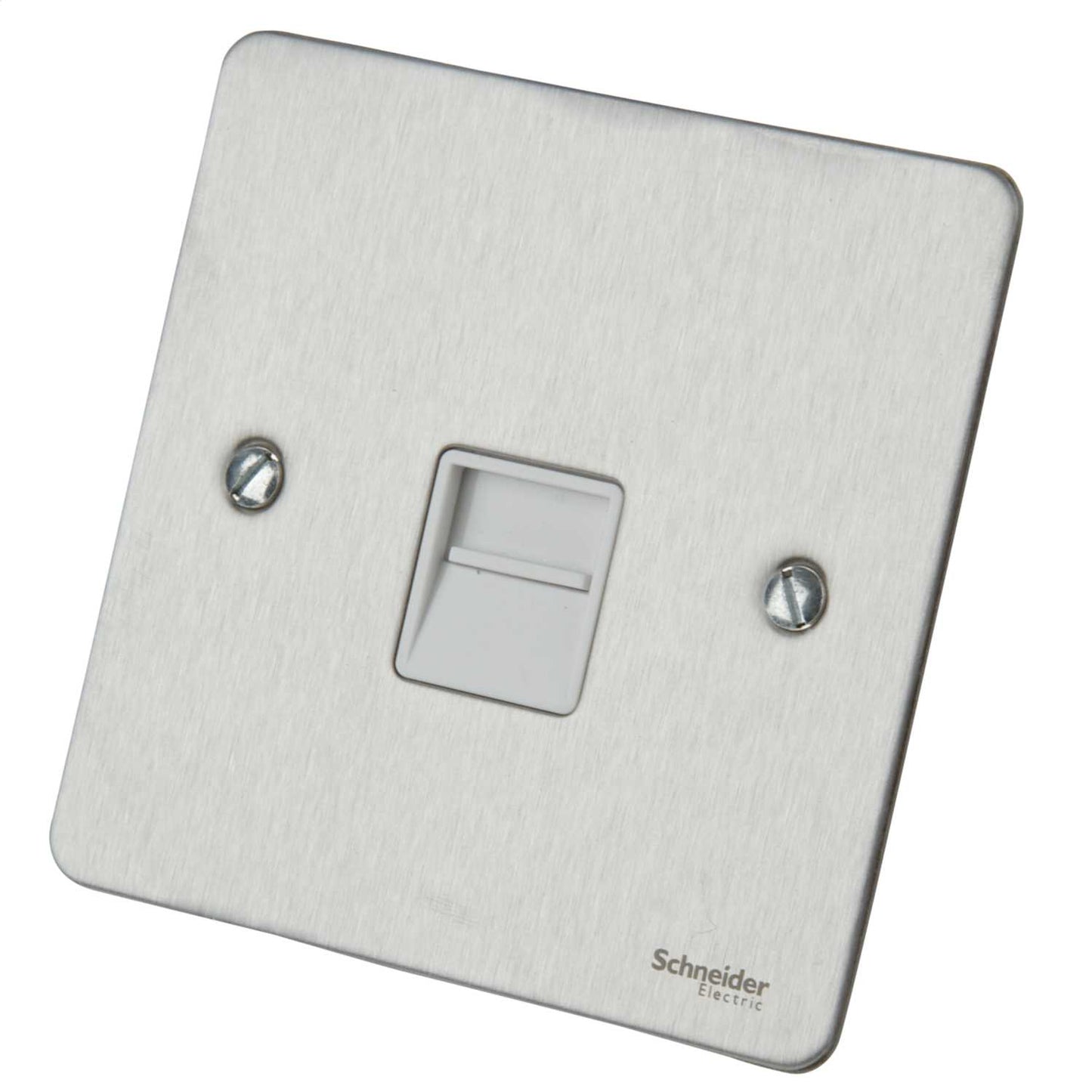 Schneider GET Ultimate Flat Plate 1 Gang Master Telephone Socket White Insert Stainless Steel