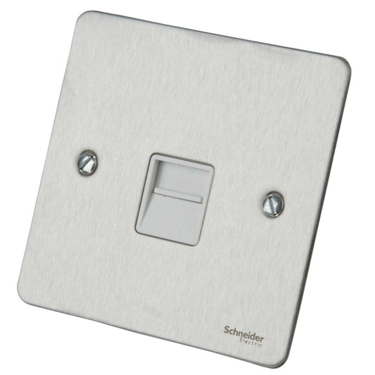 Schneider GET Ultimate Flat Plate 1 Gang Master Telephone Socket White Insert Stainless Steel